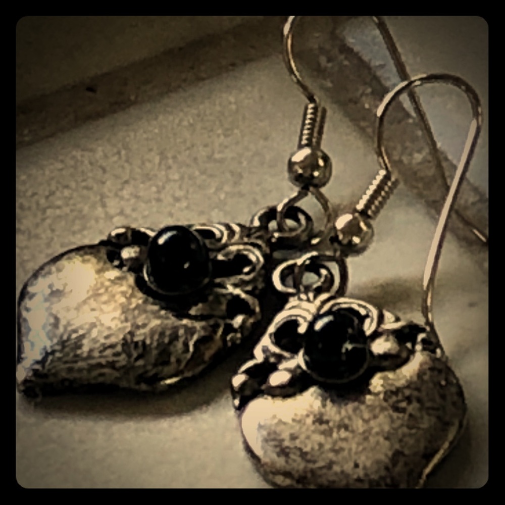 Vintage sterling silver and jet bead earrings